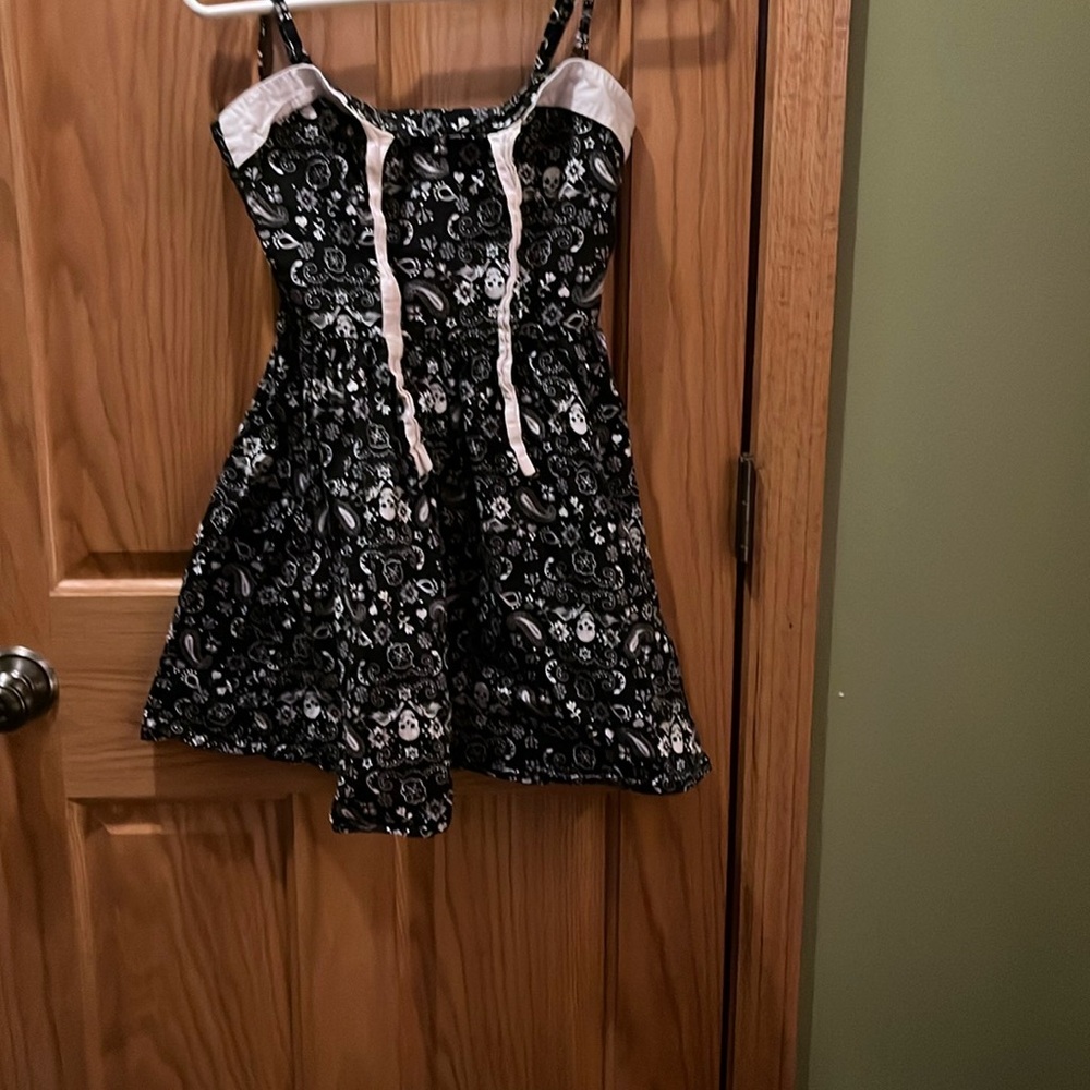 Hell Bunny Black and White Mini Sundress with Spaghetti Straps